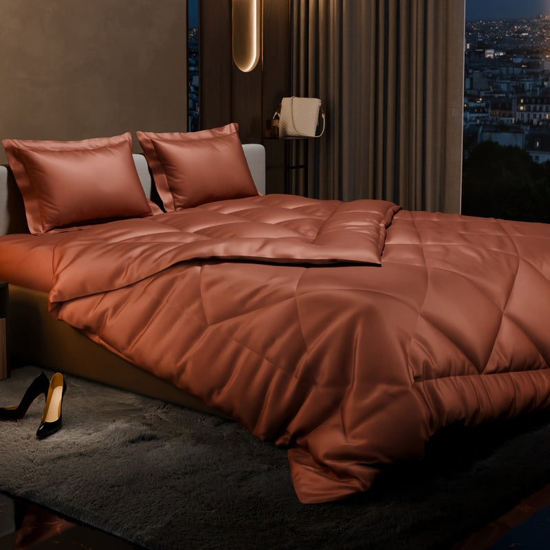 Shinique Quilted Satin Comforter (Rust) - 150 GSM