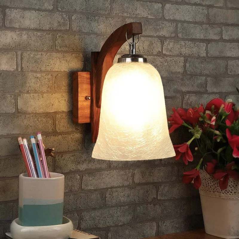 Crystal Bloom Rustic Wooden Glass Wall Lamp media 5