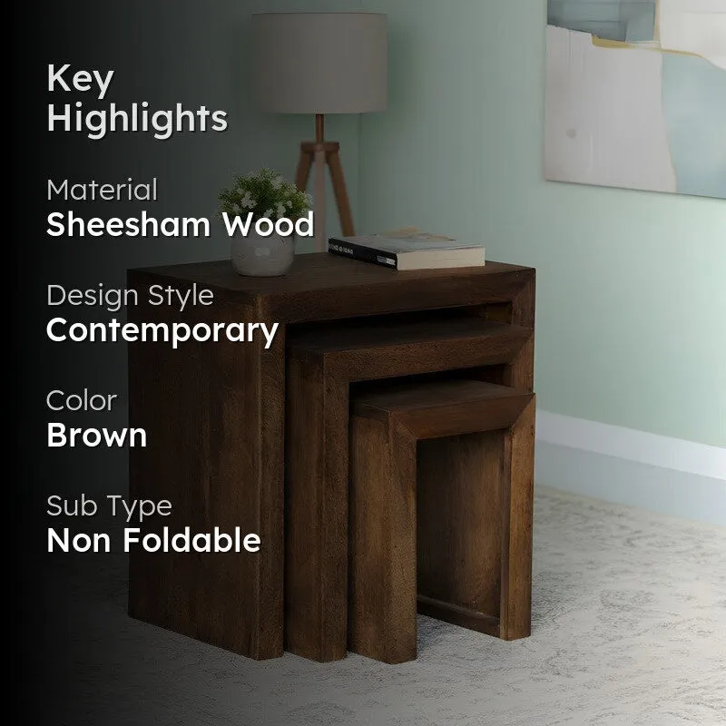 Sverox Sheesham Wooden Side & Bedside Table (Dark Brown) - Set Of Three media 2