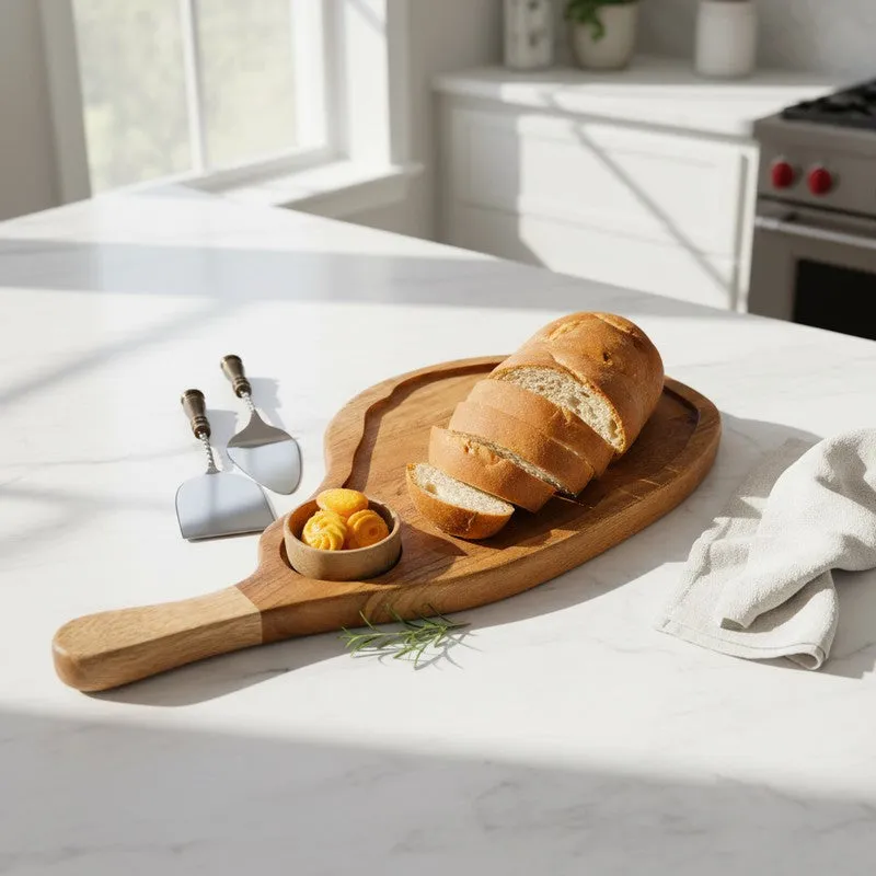 Verdant Leaf Shaped Wood Serving Platter With Dip Bowl - Two Piece Set media 1