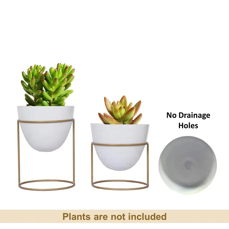 Trudene Metal Pot With Stand (White & Gold) - Set Of Two media 5