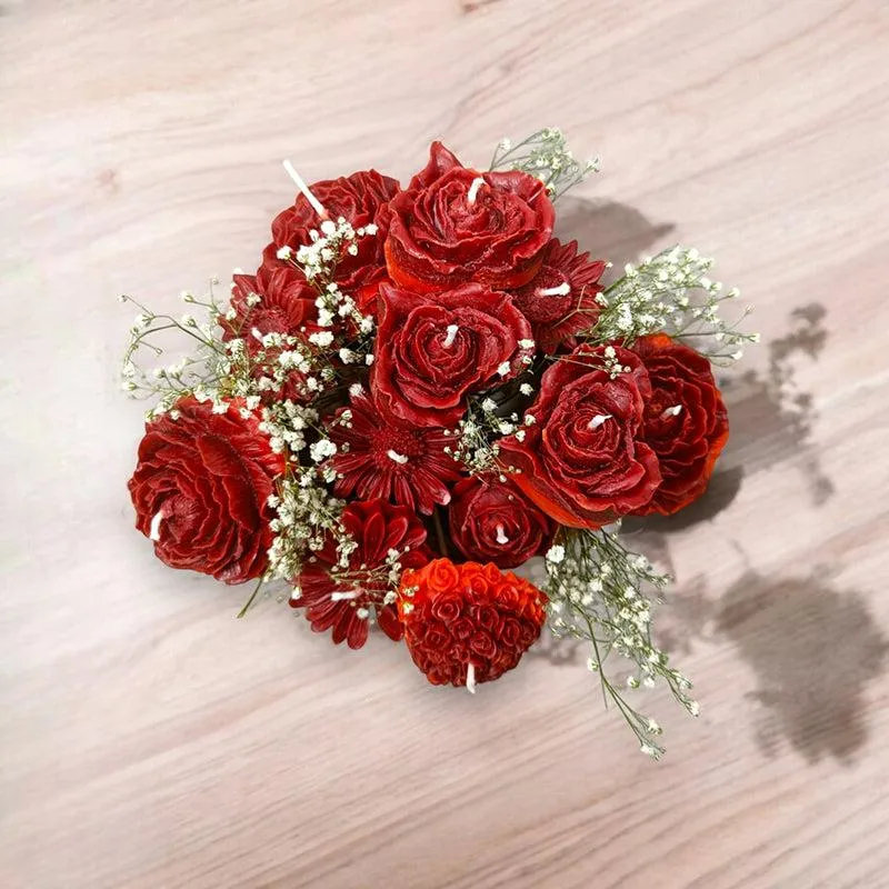 Crimson Whispers Rose Scented Soy Wax Candle Bouquet media 3