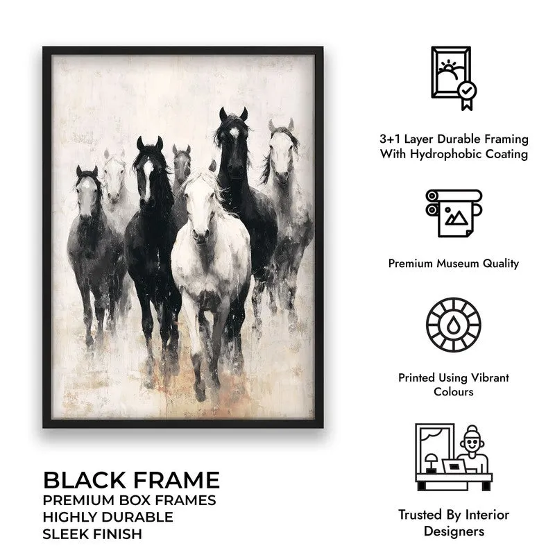 Charcoal Horse Stampede Wall Painting With Black Frame media 10