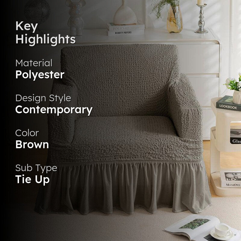 Refined Ruffles Solid Sofa Cover (Brown) - Single Seater media 2