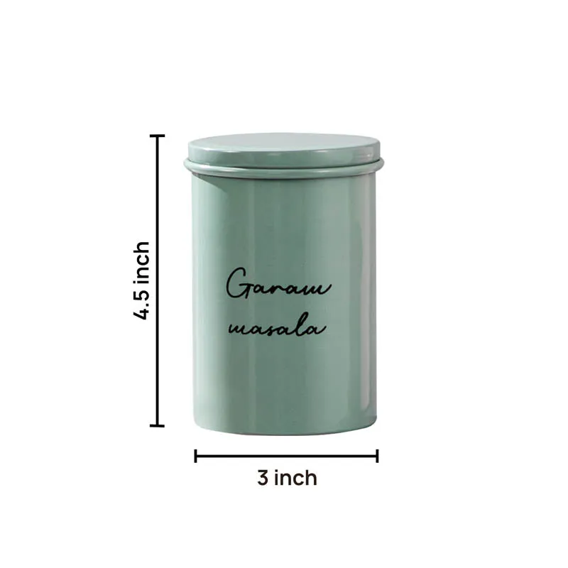 Single pastel green cylindrical storage jar shown with visible height and width markers
