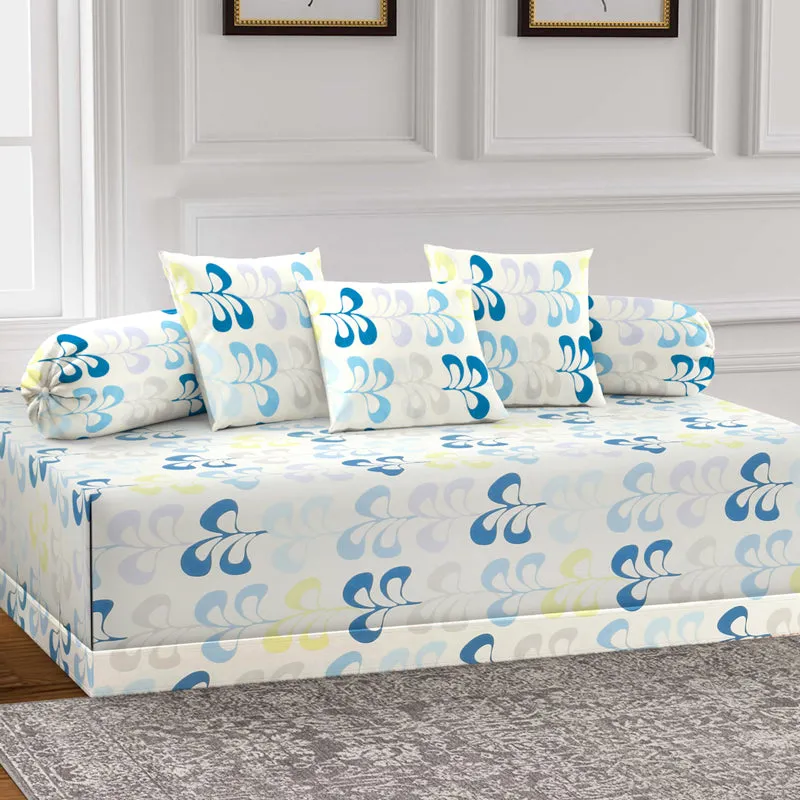 Blue Flora Diwan Set - Six Piece Set - 1
