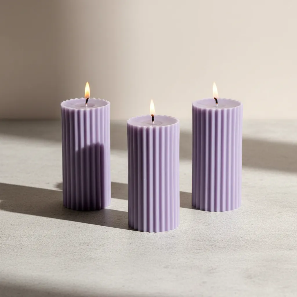 Lavender Fields Ribbed Pillar Scented Candles - Set Of 3 media 1