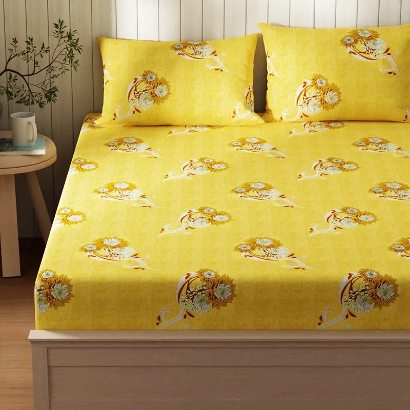 Lopez Flora Cotton Bedsheet (Yellow) - 120 TC media 3