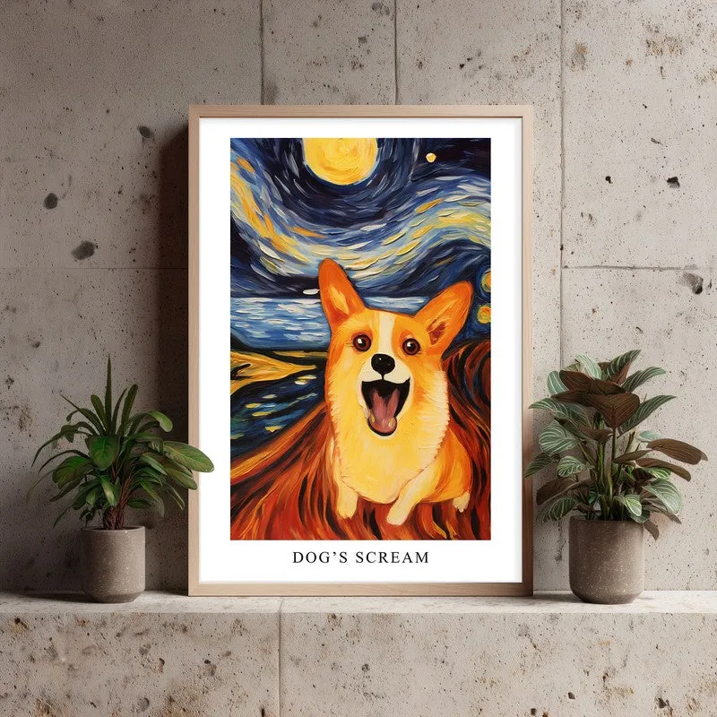 Dog's Scream Archival Canvas Wall Art - Natural Brown Frame media 4