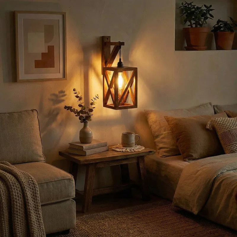 StrataGlow Wooden Wall Lamp - Brown media 1