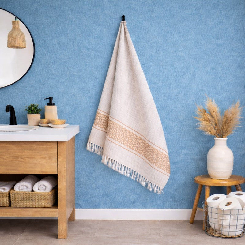 MosacStrip Cotton Bath Towel (Yellow & White) - Set Of Two media 3