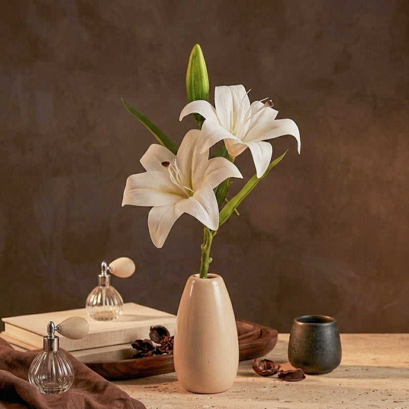 Faux Everlasting Lily Flower Stick - Pristine White media 3