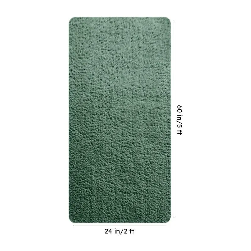Top view of the green runner rug with dimensions shown