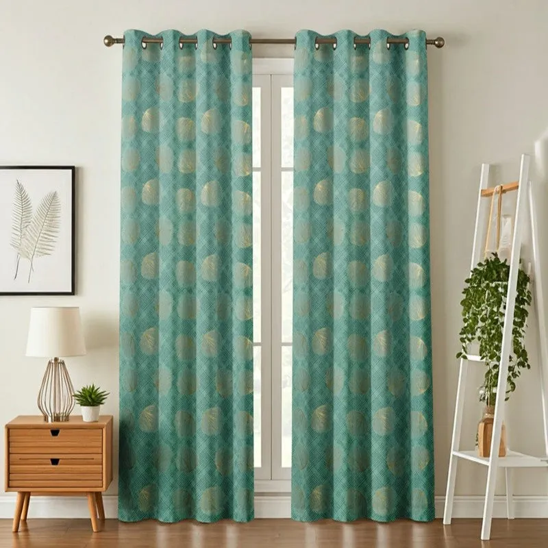 Glow Line Printed Velvet Curtains (Aqua Green,Gold) - Set Of Two media 1