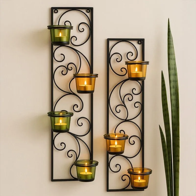 Twisted Luminaire Candle Holder (Green & Yellow) - Set Of Two media 1