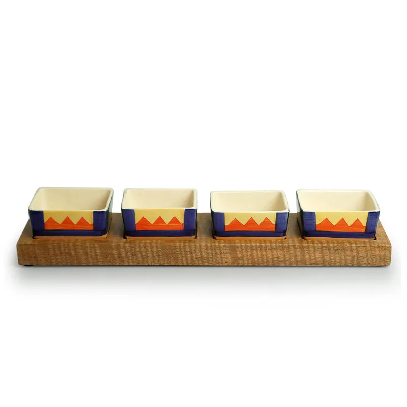 Vertex Handpainted Ceramic Dip Bowl With Tray (80 ML) - Five Piece Set media 3