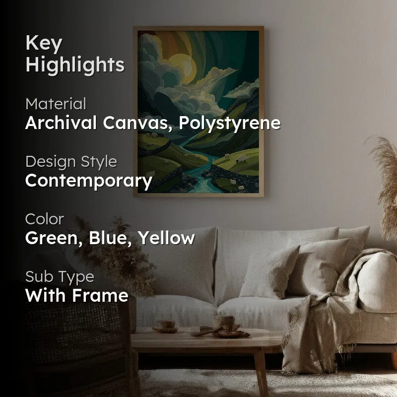 Emerald Valley Canvas Wall Painting - Brown Frame media 2