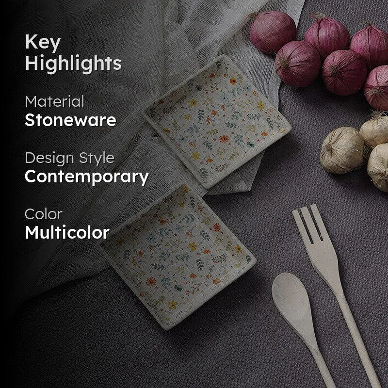 Bloomstone Multicolor Square Stoneware Platter - Set of Two media 2