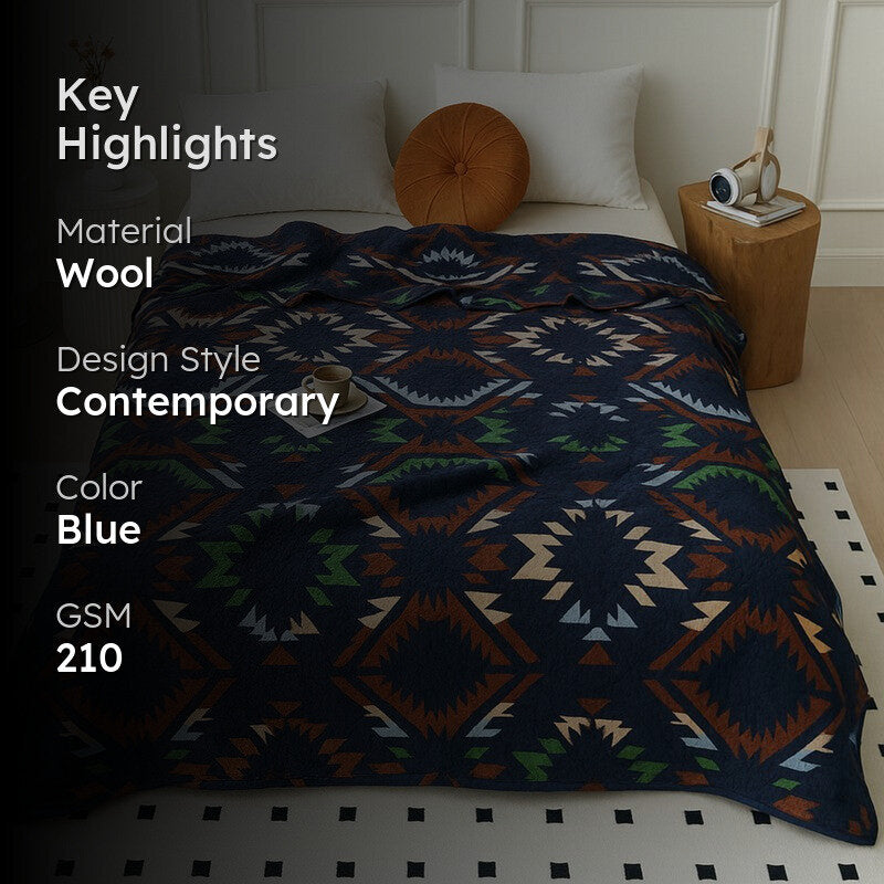 Aztrava Abstract Woolen Blanket (Blue) - 210 GSM media 2