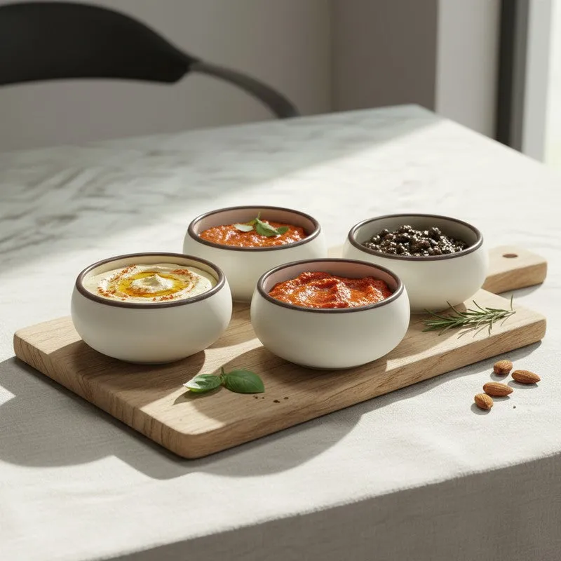 Brownline Handcrafted Ceramic Dip Bowls (Off White,150 mL) - Set Of Four media 1