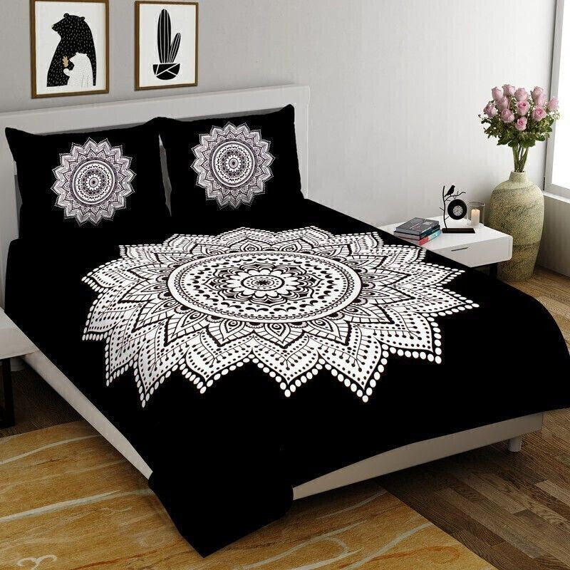 Petalra Cotton Bedsheet (Black,White) - 240 TC media 3