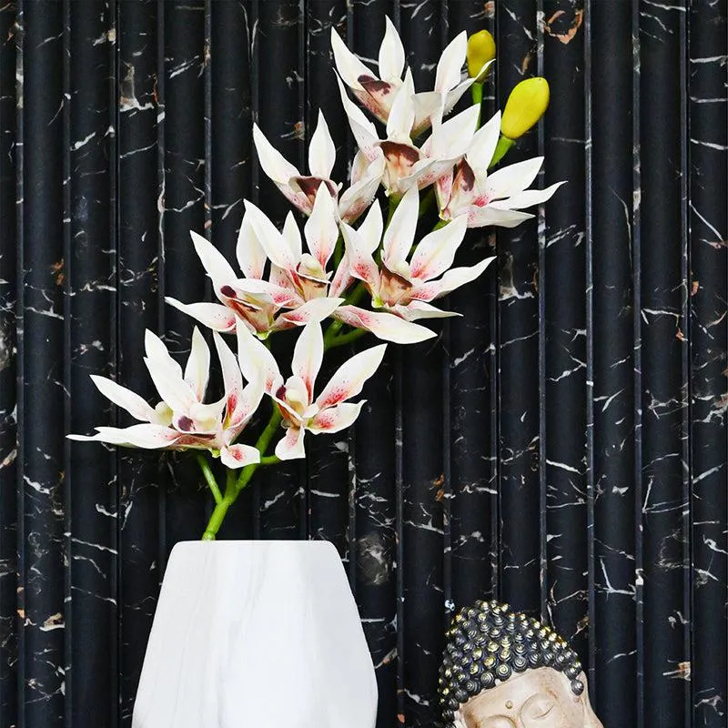 Artificial Orchid Polyester Flower Stick - White & Pink - 4