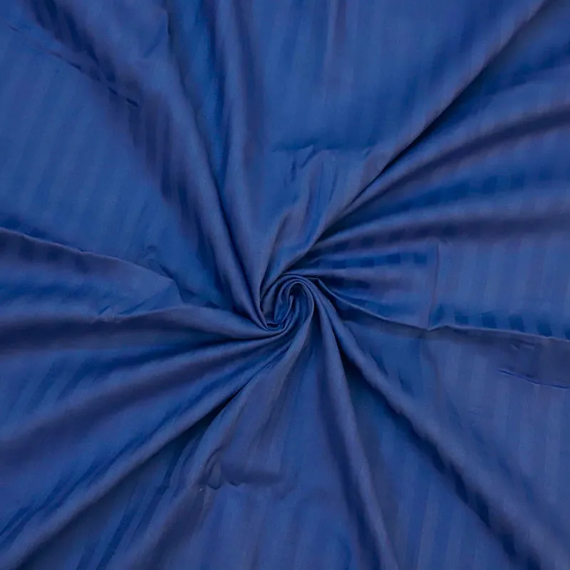 Le Coton Striped Solid Cotton Bedsheet (Dark Blue) - 250 TC media 6
