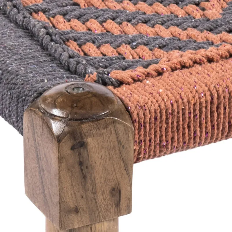 Hirox Sheesham Wooden Stools (Orange,Grey) - Set Of Two media 6