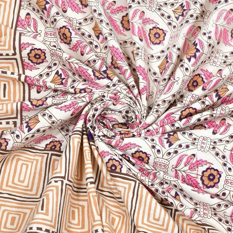 Aurao Cotton Bedsheet (Pink,Beige) - 240 TC media 5