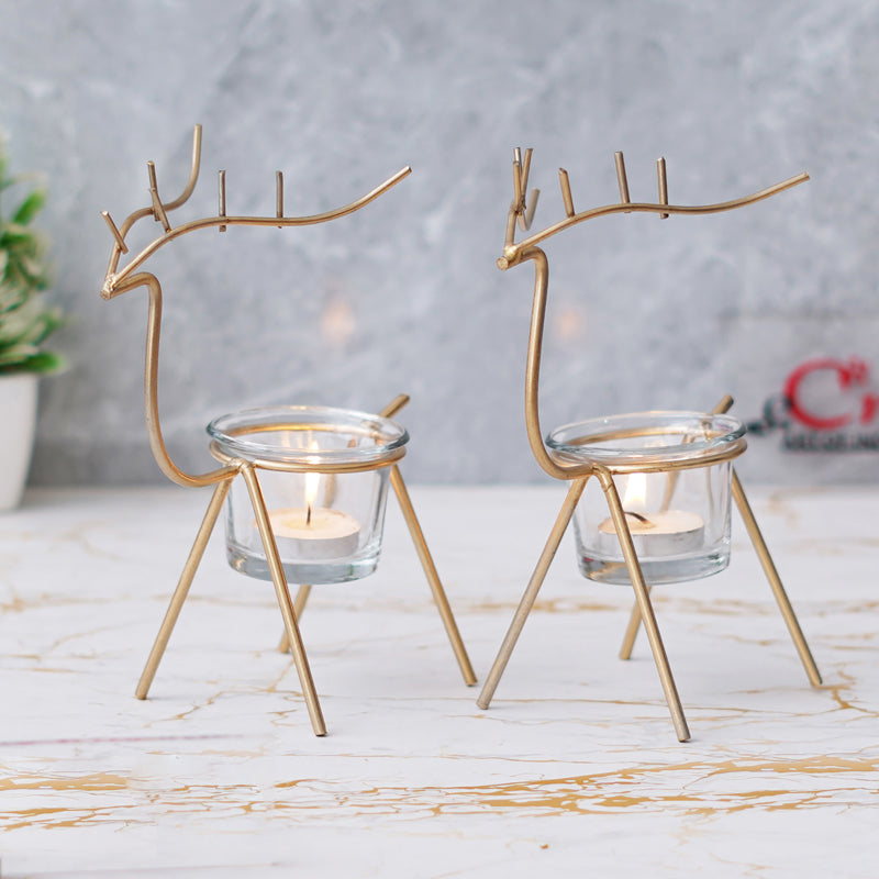 Prancing Flame Metal Tea Light Holder (Gold) - Set Of Two media 3