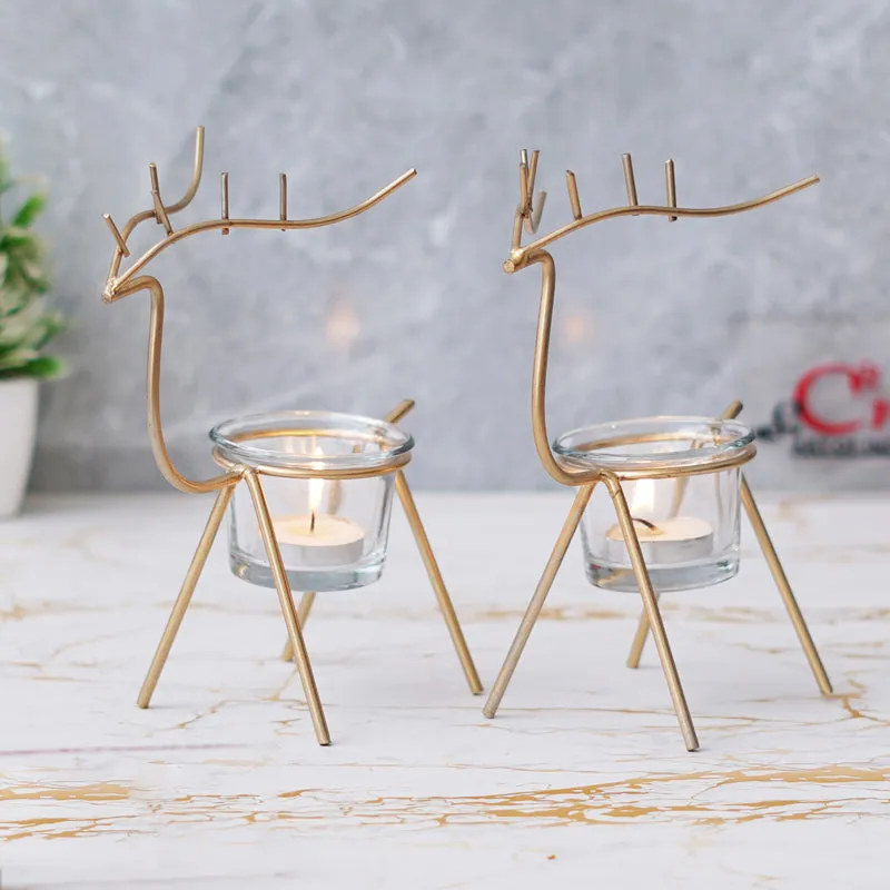 Prancing Flame Metal Tea Light Holder (Gold) - Set Of Two media 3