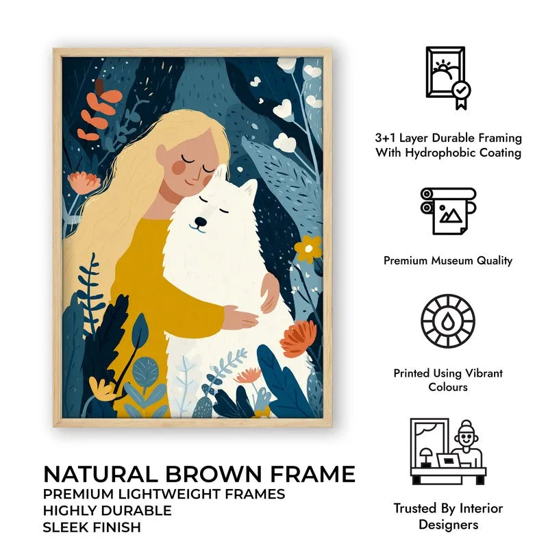 Moonlit Cuddle Canvas Wall Painting - Brown Frame media 10