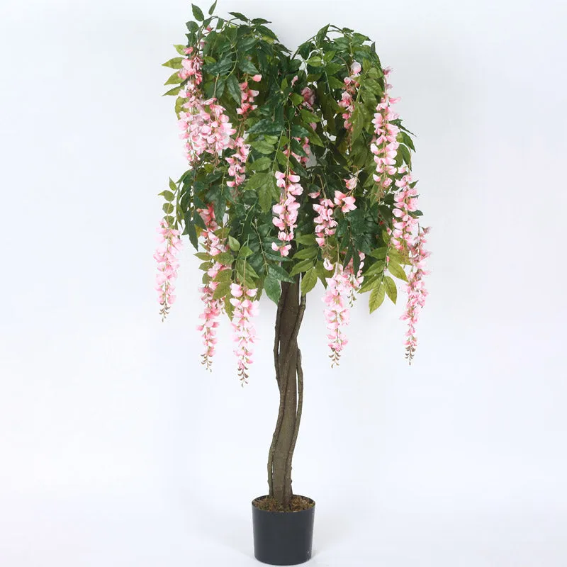 Faux Realtouch Pink Wisteria Tree With Black Plastic Pot - 5.9 Feet media 4