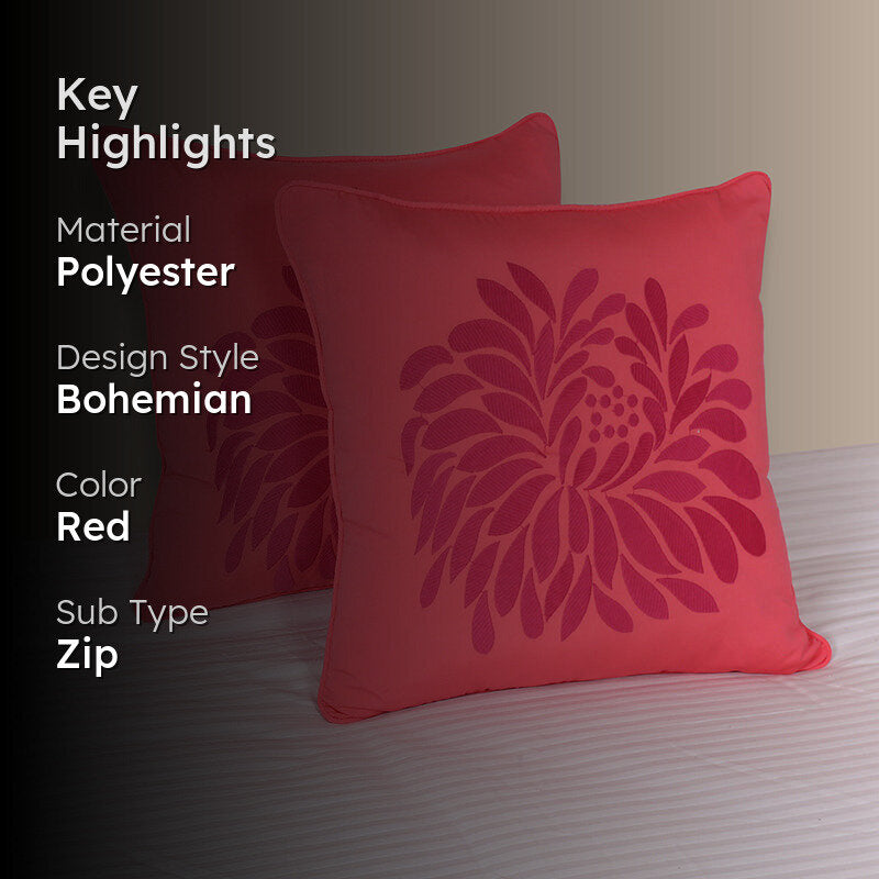 Mayflower Blooms Embroidered Cushion Cover (Coral) - Set Of Two media 2