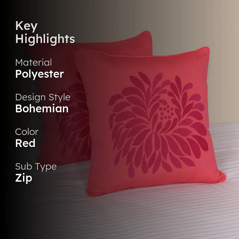 Mayflower Blooms Embroidered Cushion Cover (Coral) - Set Of Two media 2