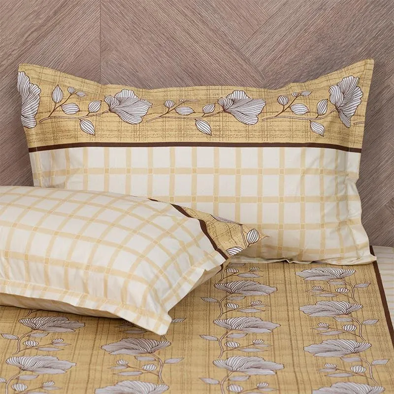 Manora Floral Cotton Bedsheet (Yellow) - 144 TC media 3