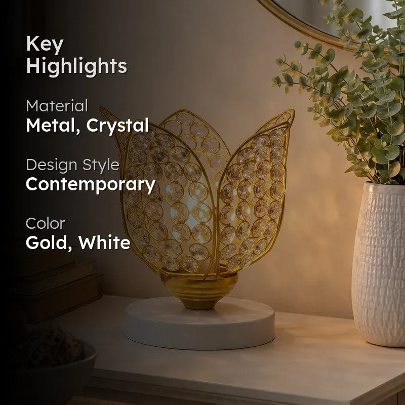 Floral Culture Metal Table Lamp - Gold,White media 2