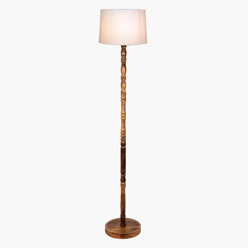 Heritage Turned Wooden Floor Lamp - Off White & Brown media 3
