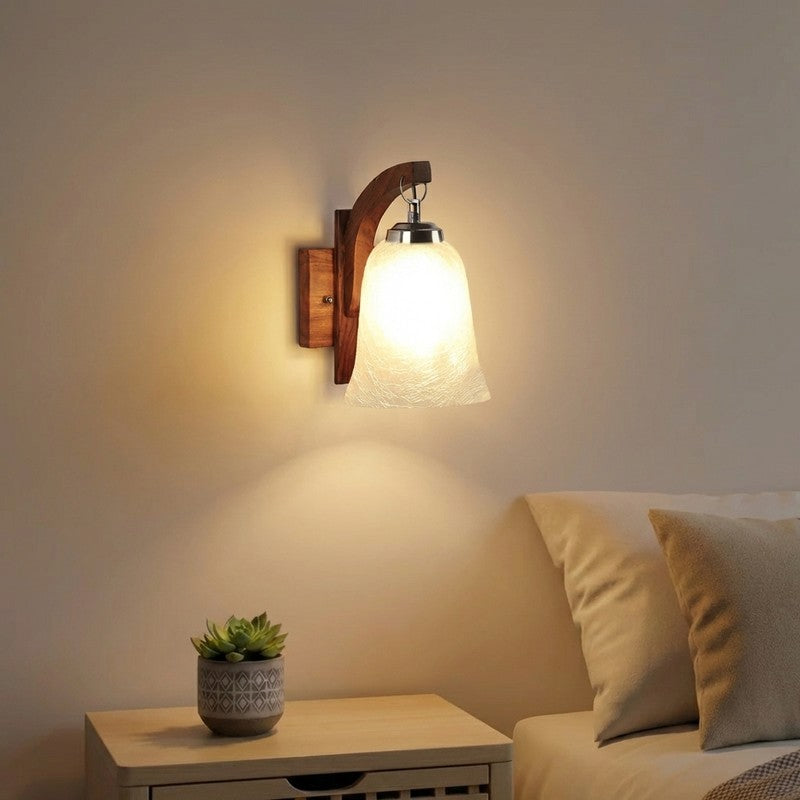 Crystal Bloom Rustic Wooden Glass Wall Lamp