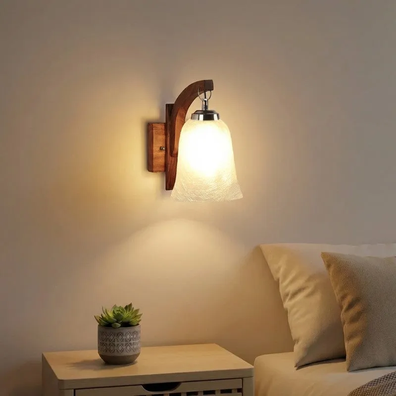 Crystal Bloom Rustic Wooden Glass Wall Lamp media 1