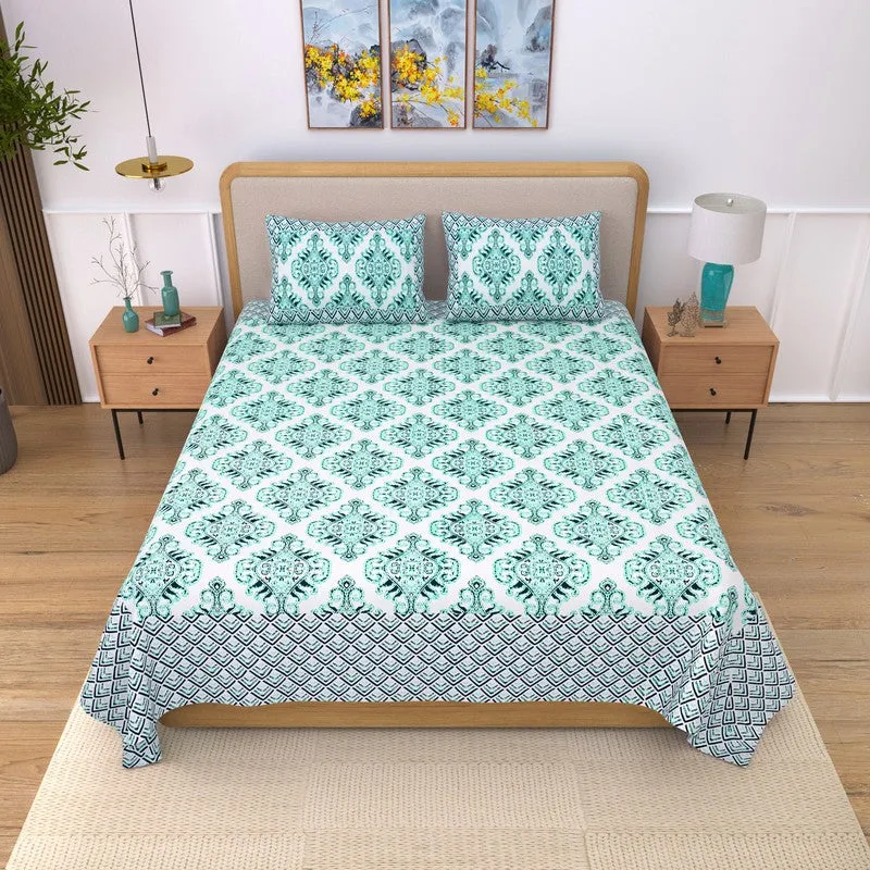 Bedlyn Ethnic Cotton Bedsheet (Blue) - 240 TC media 1