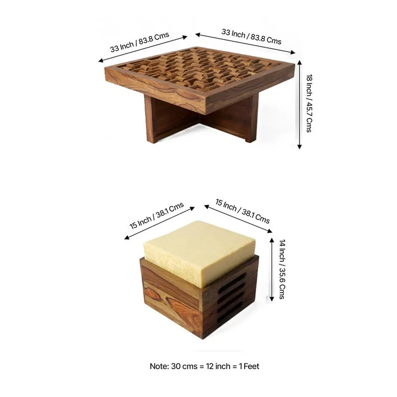 Delvex Sheesham Wooden Center Table with Stools and Cushions (Brown) - Nine Piece Set media 12