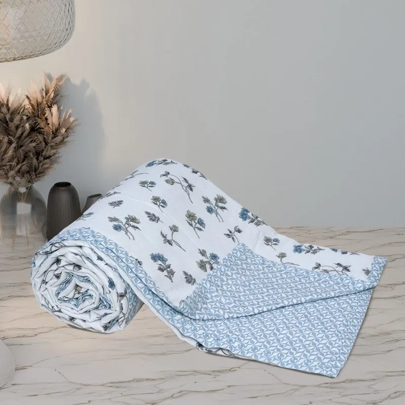 Floral Mist Printed Cotton Dohar (Blue,White) - 120 GSM media 9