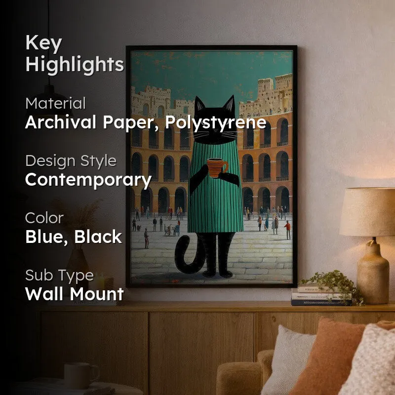 Prowling Black Cat Wall Painting With Frame media 2