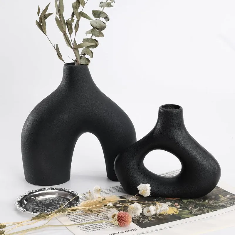 Noctra Sculptural Dual Ceramic Vase (Black) - Set Of Two media 7