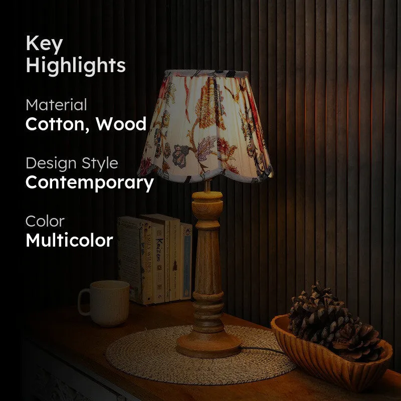 Amber Petal Wooden Base Cotton Table Lamp - Multicolor media 2