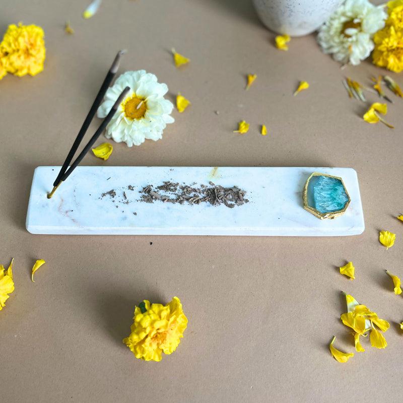 Taavi Handcrafted Marble Incense Holder With Agate Plating - Green media 3