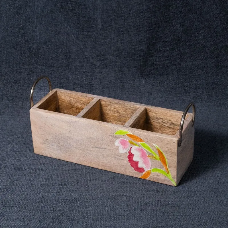 Padmika Lotus Motif Wooden Cutlery Stand media 3
