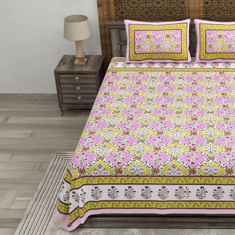 Royala Cotton Bedsheet (Yellow,Pink) - 240 TC media 3