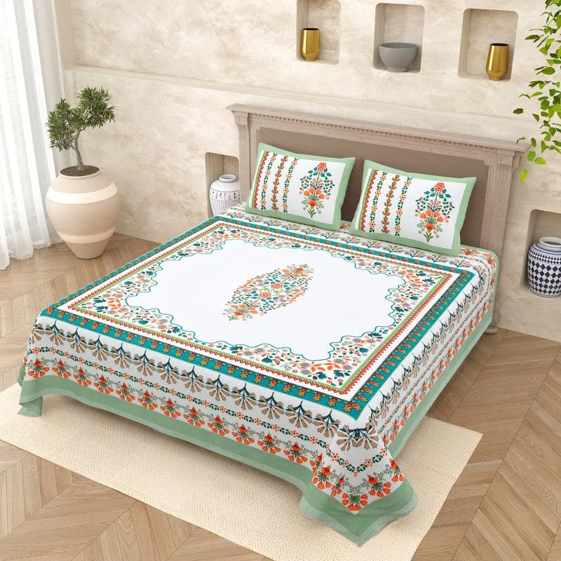 Royal Calm Cotton Bedsheet (Orange,Blue,White) - 120 TC media 1